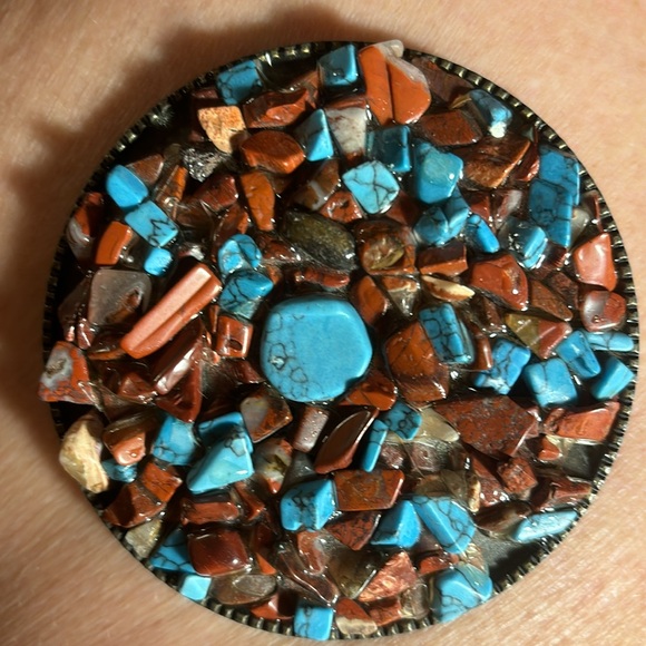 TURQUOISE CHIPS BELT BUCKLE Stunning BOHO Western Browns/Rust/Turquoise FALL - Picture 1 of 7